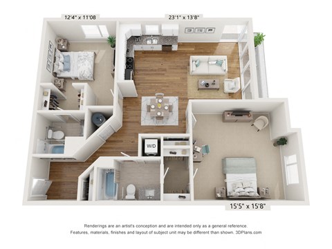 B2/B7 Floor Plan at The Waterford At Rocketts Landing Apartments, PRG Real Estate, Virginia